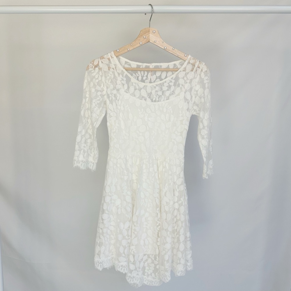 Free People Floral Mesh Lace Dress in Ivory White Cream, Size 0 - Picture 3 of 9
